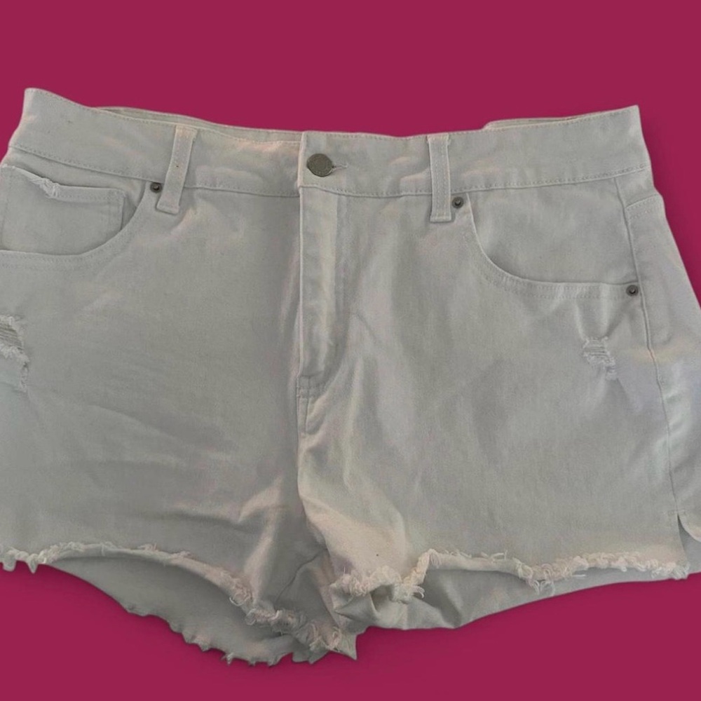 White Distressed Denim Shorts